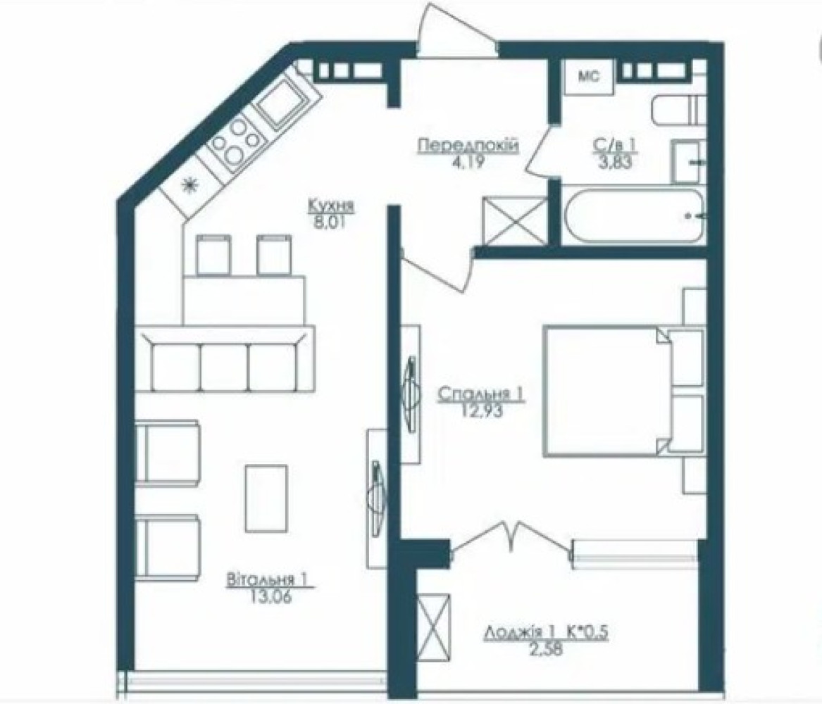 Apartamento 1 habitación 46 m² Odesa, Ucrania