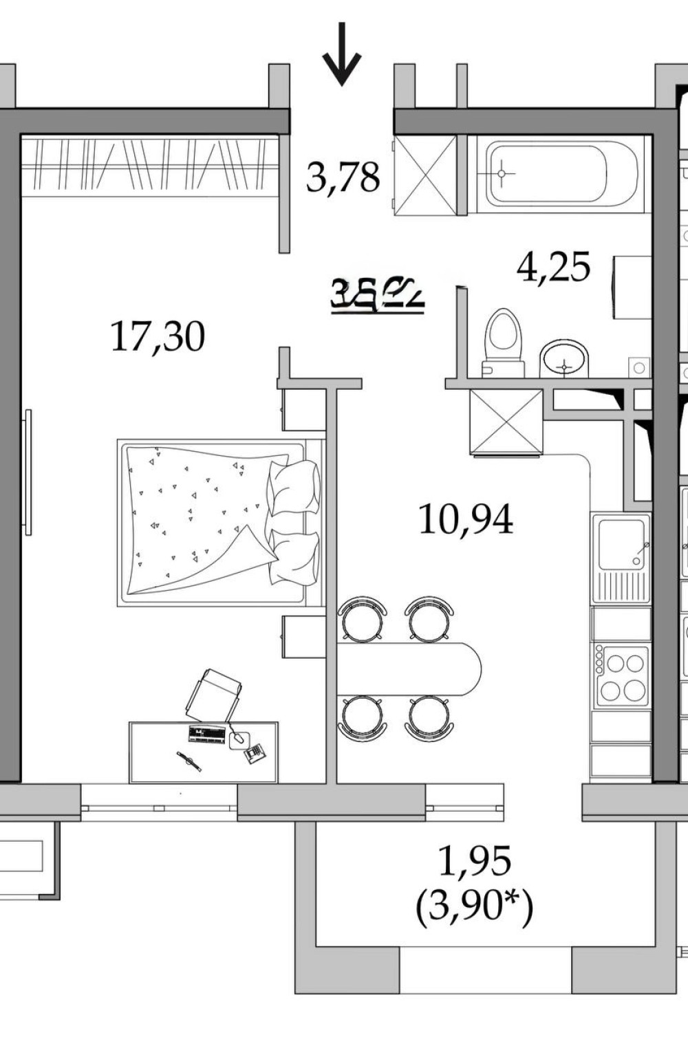 Квартира 1 комната 39 м² Одесса, Украина