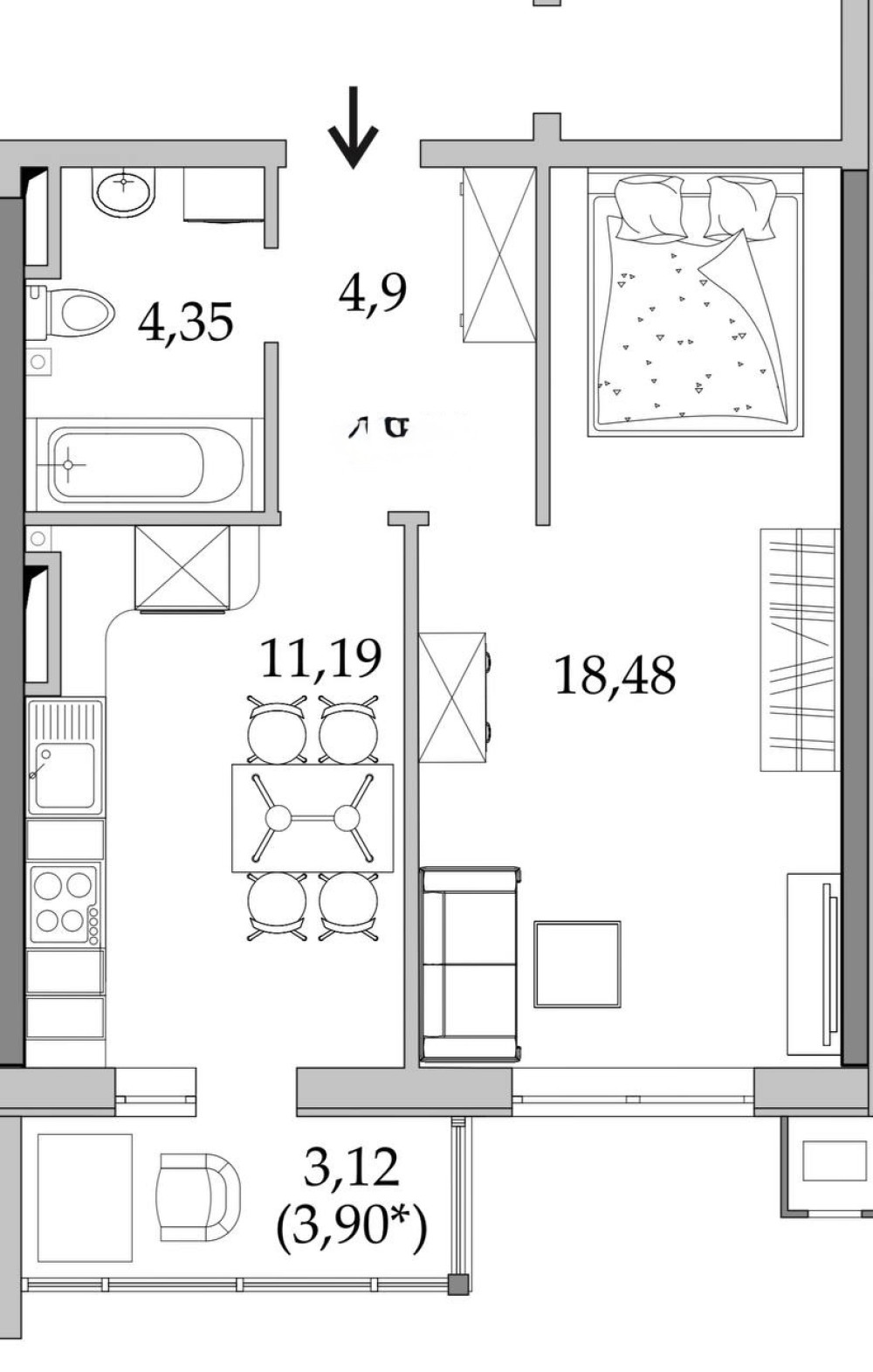 1 room apartment 43 m² Odesa, Ukraine